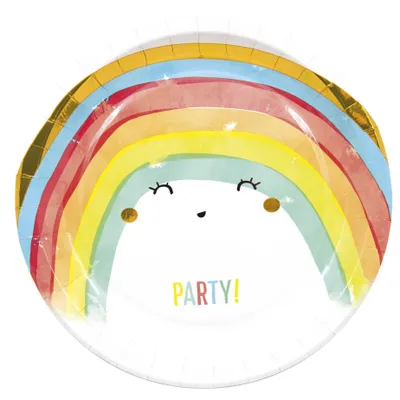 Image de 8 assiettes en carton arc-en-ciel « Rainbow Party » 23 cm - taille unique