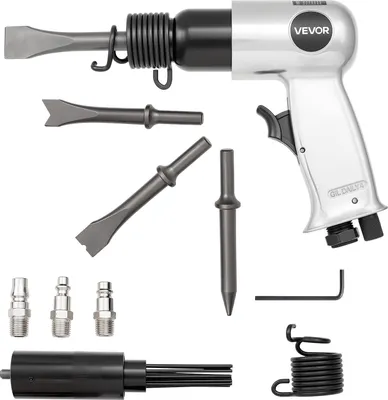 Produktbild von VEVOR Druckluft Meißelhammer, 4500 BPM Pneumatischer Hammer mit Nadelentroster & 4-teiligen Meißeln mit rundem Schaft, kompakter Drucklufthammer zum Schneiden, Schaben und Abreißen