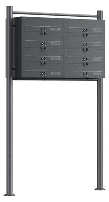 Produktbild von Wiltec 8er Briefkastenanlage Anthrazit 945 x 270 x 1500 mm, Standbriefkasten mit 2x4 Fächern, Schlüssel und Namensschild, Briefkasten Postkasten mit Ständer
