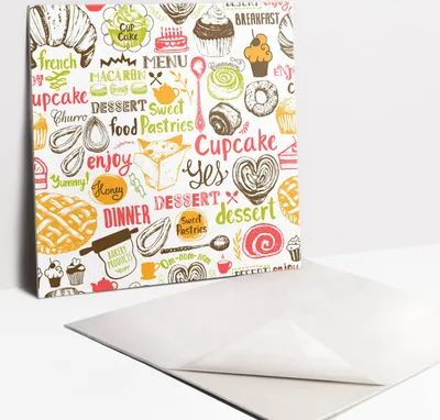 Produktbild von Fliesenaufkleber Set - 9 Stück Selbstklebende PVC Fliesen-Designs - Für Bad und Küche 30 x 30 - Dessert bunte Süßigkeiten