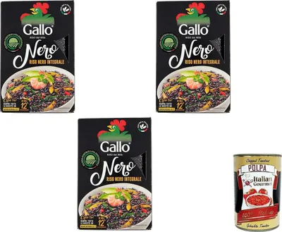 Produktbild von 3x Riso Gallo Riso Nero Integrale,Vollkorn Schwarzer Reis,100% Italienischer Reis,500-g-Packung + Italian Gourmet Polpa di Pomodoro 400g Dose