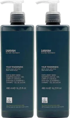 Obrázok produktu pre Sprchový šampón Anyah Delicate – obohatený o výťažok z bielej žihľavy – Eco Label –  Italy – 2 x 480 ml sada