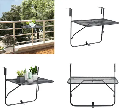 Produktbild von vidaXL Balkontisch Schwarz 60x40 cm Stahl - Balkontisch - Balkontische - Beistelltisch - Beistelltische