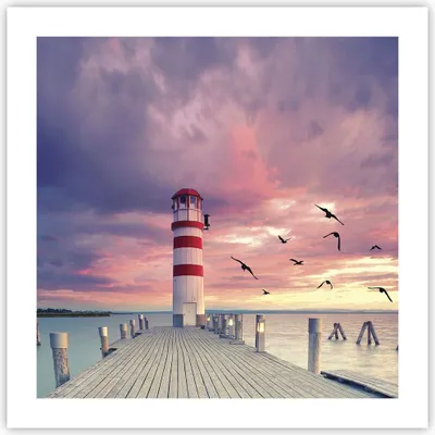Produktbild von Poster - Poster ohne Rahmen - Laterne Meer Küste - 50x50 cm - Wand Bild - Wanddeko - Wandbilder - Kunstposter - Wandposter - Bilder - Kunstdruck - Wanddekoration - Wandbild - P2XAC50x50-4978