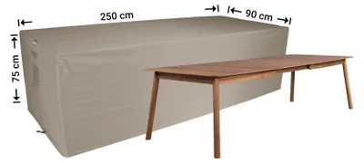 Produktbild von Raffles Covers Raffles Covers Gartentisch-Schutzhülle | Atmungsaktiv | Wasserdicht | UV-beständig | Doppelnähte | Elastischer Kordelzug - Farbe: Taupe, Masse: 250 x 90