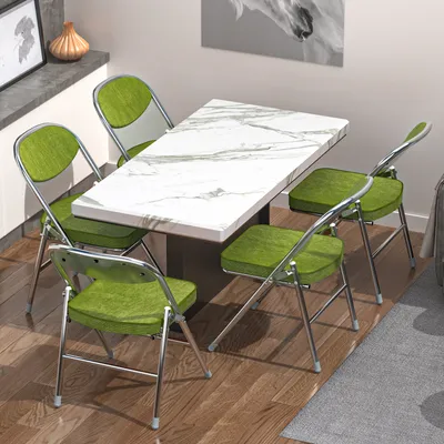 Produktbild von 4er Set Klappstuhl Gepolstert,Klappstuhl mit Cord Dickem Kissen,Campingstuhl Garten Stühle für Outdoor & Indoor & Essen & Party (Dunkelgrün)