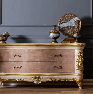 Produktbild von Casa Padrino Luxus Barock Kommode Beige / Weiß / Gold - Prunkvoller Massivholz Schrank mit 2 Schubladen - Barock Möbel