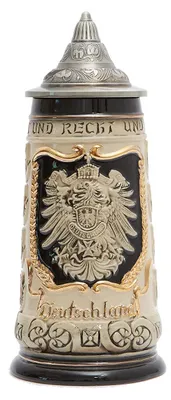 Bierstein mit Wappenrelief, Zinndeckel, 0,8 l, Keramik, handbemalt