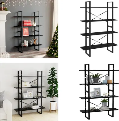 Obrázek produktu pro vidaXL Regál na knihy 4 přihrádky černý 100x30x140 cm Materiál na bázi dřeva - Regál na knihy - Regály na knihy - Regály na knihy
