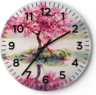 Produktbild von Wanduhr - Rund - Glasuhr - Baum Abstraktion - 40x40cm - Schleichendes Uhrwerk - Lautlos - zum Aufhängen bereit - Dekoration Modern - Wanddekoration aus Glas - C4AR40x40-3805