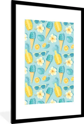 Produktbild von MuchoWow® Gerahmtes Poster Obst - Blumen - Sonnenbrille - Sommer 60x90 cm - Poster mit Schwarzem Bilderrahmen Wandposter Rahmen Foto Bilder - Dekoration - Wandposter Wohnzimmer - Hochwertig
