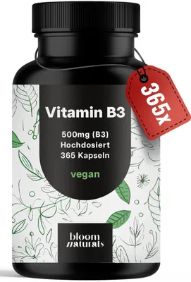 Produktbild von Bloom Naturals Vitamin B3 Niacinamide 500 mg, 365 Kapseln vegan