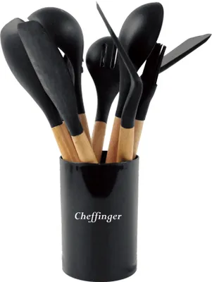 Image de Couverts de cuisine Set d'ustensiles de cuisine 10 pièces Cuisiner Couverts de cuisine manche en bois de bambou