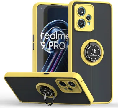 Produktbild von OPPO Realme 9 Pro Hülle, Ring Halter Ständer Matte Transluzent TPU Rahmen Stoßfest Schutzhülle für OPPO Realme 9 Pro Gelb