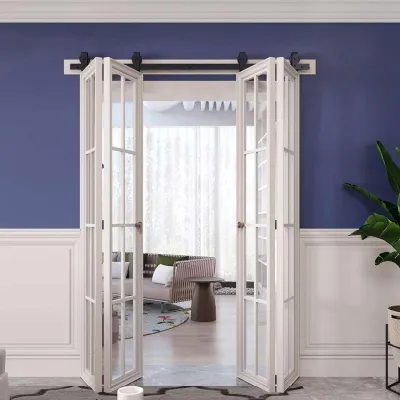 Imagen del producto de Kit de herrajes para puertas correderas plegables - Sistema de rieles de 70 pulgadas - Acero al carbono -