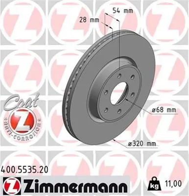Produktbild von 2x ZIMMERMANN Bremsscheibe 400.5535.20 54mm 11kg 320mm