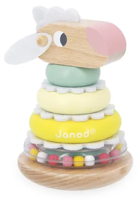 Produktbild von Janod – Stapelbarer Schaf-Stehaufmännchen – 2-in-1-Lernspielzeug aus Holz – 9 Te