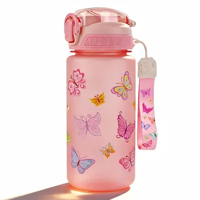 Produktbild von Trinkflasche Kinderflasche mit Strohhalm - 600 ml - Auslaufsicher und bruchsicher - BPA-frei - Spülmaschinenfest