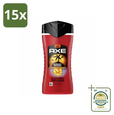 Obrázek produktu pro 15 kusů sprchového gelu Axe 3 v 1, vůně Sunset Fresh Mango a mandarinka, objem 250 ml, balení