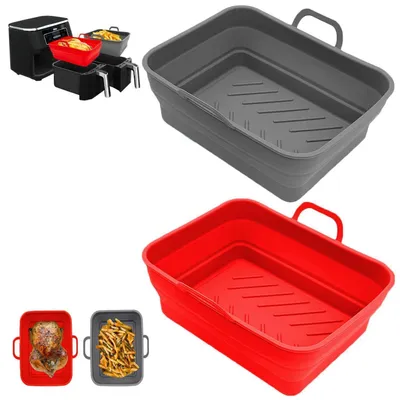 Zdjęcie produktu dla Zestaw 2 silikonowych wkładek do frytkownic powietrznych, kompatybilnych z modelami Ninja Foodi Dual Zone AF300EU i AF400EU, wolnych od BPA, kolor: szary i czerwony