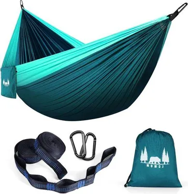 Produktbild von Famanu Hängematte 300 x 200 cm - Reisehängematte für 2 Personen, blau
