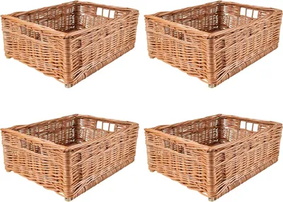 Produktbild von Creative Home 4 x Kleiner Weidenkorb Braun Aufbewahrungskorb 40x30x15 cm | Set 4 Stück Korb mit Griffen Aufbewahrung | Für Regal, Spielzeug, Bad