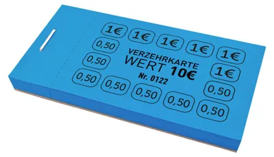Produktbild von CombiCraft Verzehrkarte 10€-Wert - Blau - 5 Blöcke á 50 Abrisse - Schwarzer Druck - Ideal zum Abstempeln, Abstreichen und Ausstanzen