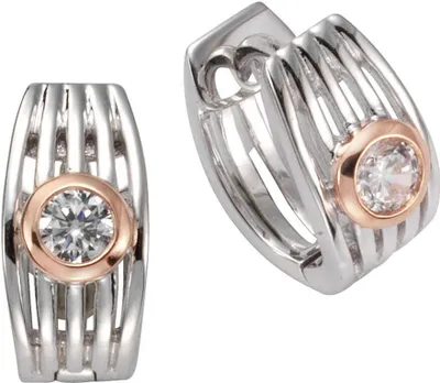 Produktbild von Creolen Ohrringe Damen Silber 925 rosé Zirkonia 1,4cm, 1 Paar
