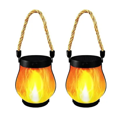 Produktbild von Solarlaternen mit Flammeneffekt – 2 Stück Solar Laternen für Außenbereich, Realistische Flammen & 2-in-1 Solarladung & USB Wiederaufladbar