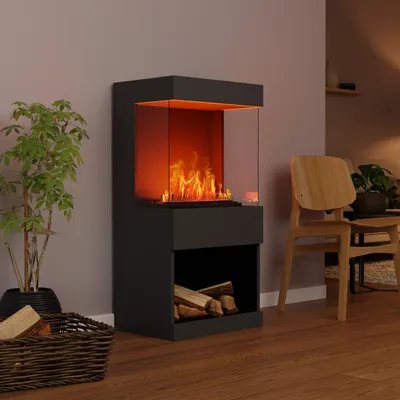 Produktbild von GLOW FIRE Elektrokamin 'OGF 2'| Wasserdampf Kamin mit OMC 400 ohne Holzdeko in Grau als Raumteiler | HxBxT: 55x110x40 cm
