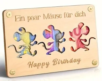 Produktbild von GKA Besondere Holz Geld Geschenkkarte Ein paar Mäuse für Dich Geldgeschenk Glückwunschkarte Geburtstag Happy Birthday Geld innenliegend