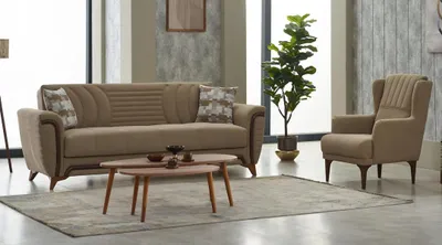 Produktbild von Komplette Dreisitzer Sessel 3 Sitzer Stoffsofa Polstersofa Beige Couch