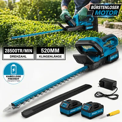 Produktbild von Akku Heckenschere 21V mit 8000mAh Akku, 600W Bürstenlosem Motor, Heckenschere Elektrisch mit 52 cm Schnittlänge, Schnittdurchmesser 15 mm