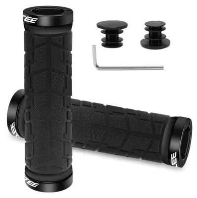 Image de Poignées de vélo ergonomiques, antidérapantes, en aluminium, avec système de verrouillage, diamètre 22,2 mm, couleur noire