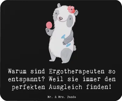 Produktbild von Mr. & Mrs. Panda Mauspad Ergotherapeutin Balance - Schwarz - Geschenk, Alltagsheldin, laptop mousepad, Berufsprodukte, Geschenke mit Herz, personalisierte, mausteppich