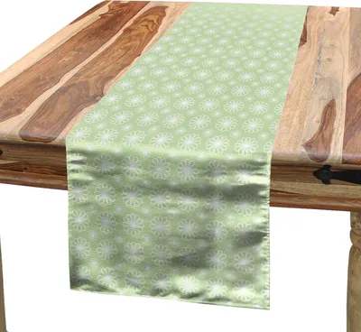 Produktbild von ABAKUHAUS Blumen Tischläufer, Geometrische dekorative Blumen auf grünem Hintergrund-symmetrischem Muster, 40 x 225 cm, Pistachio Grün Weiß