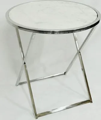 Produktbild von Casa Padrino Luxus Beistelltisch Silber / Weiß Ø 75 x H. 76 cm - Runder Edelstahl Tisch mit Marmorplatte