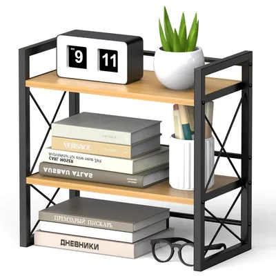 Image de Omgoods - Étagère de bureau en bois et métal, à deux niveaux
