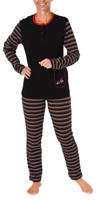 Produktbild von Damen Pyjama Schlafanzug in Kuschel Interlock - auch in Übergrössen 281 201 96 120 ; schwarz , 48