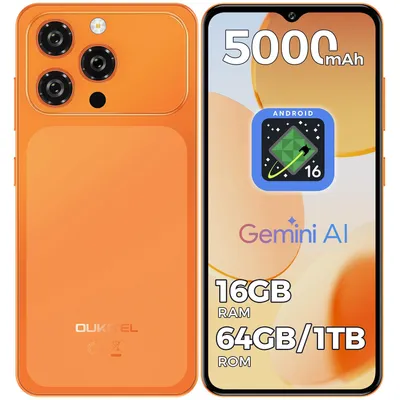 Produktbild von OUKITEL C17 Android 16 Smartphone (2026) 16GB+64GB, 6,52'' Waterdrop Display, 5000mAh Octa-Core,3,5-mm-Kopfhöreranschluss/ Dual SIM 4G / GPS, Orange