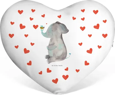 Produktbild von Mr. & Mrs. Panda Dekokissen Elefant Biene - Weiß - Geschenk, dekoartikel, Hochzeitskissen, Hochzeitsgeschenk, Sofakissen, Liebe, Liebeskissen, Heiratsantrag, Jahrestag