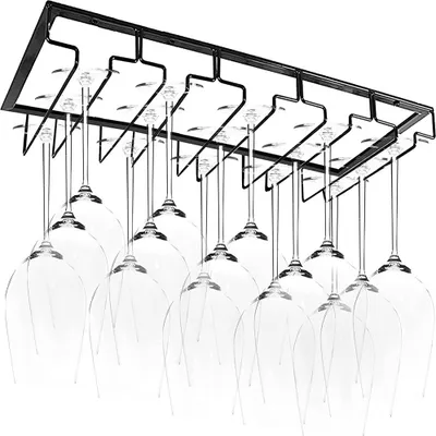 Obrázek produktu pro Porte-Verres Suspendu - držák na skleničky na víno s 5 kolejnicemi pro 10-15 skleniček, 50 x 22,5 x 5,5 cm, s průhledem, vhodný do barů, vinoték, kuchyní (5 kolejnic)