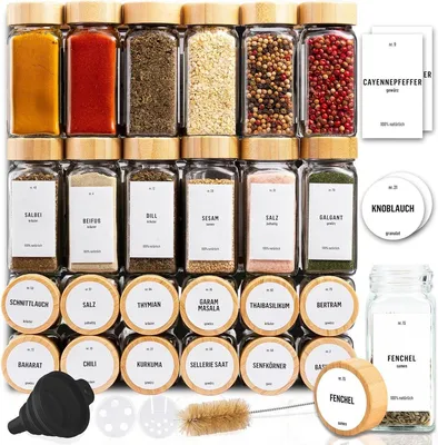 Produktbild von PromoHome® Quadratische Kräuterdosen Set – 24-teilig luftdicht mit Etiketten