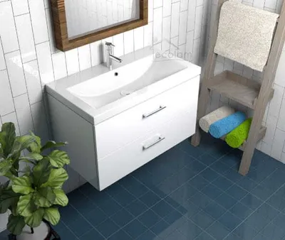 Produktbild von Badmöbel Waschtisch Waschbecken Como 80 cm + Schrank Lara Waschbecken mit Unterschrank 2 Schubladen weiß