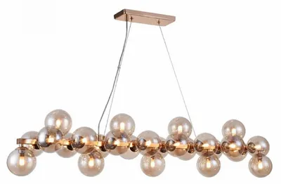 Produktbild von Casa Padrino Designer Hängeleuchte Gold 123,5 x 23,8 x H. 22,8 cm - Moderne Wohnzimmerlampe mit bernsteinfarbenem Glas