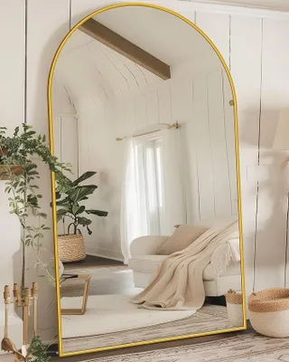 Produktbild von Ganzkörperspiegel, 188 x 114 cm Gewölbter Standspiegel Groß in Voller Länge, Wandspiegel mit Aluminiumlegierung Rahmen und Bruchsichere Glas, Bodenspiegel für Wohnzimmer, Ankleide, Gold
