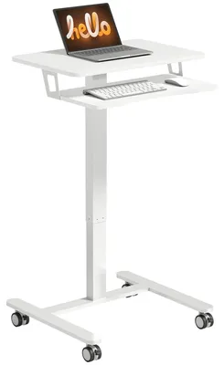 Produktbild von Stehschreibtisch, Höhenverstellbarer Schreibtisch mit Rollen, Tastaturablage, Weiß  |  bis 15 kg  |  71–107 cm  |  65 x 60 cm