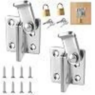 Image de Fermetures de sécurité pour porte, en acier inoxydable, lot de 2, avec serrure et vis, dimensions : 45 x 20 x 3 mm