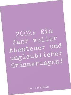 Produktbild von Mr. & Mrs. Panda Postkarte Spruch 2002 Geburtstag Abenteuer - Lavendeltraum - Geschenk, Ansichtskarten, Grußkarte, Fotokarte, Glückwunsch, Postkarten, 21., Nostalgie
