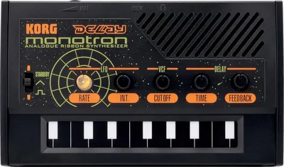 Produktbild von Korg monotron DELAY, Analoger Synthesizer, Drehregler, Schwarz, Akku, AAA, 120 mm